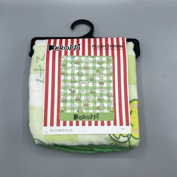 Sanrio Keroppi Gingham Throw Blanket 45" x 60" Bioworld NEW